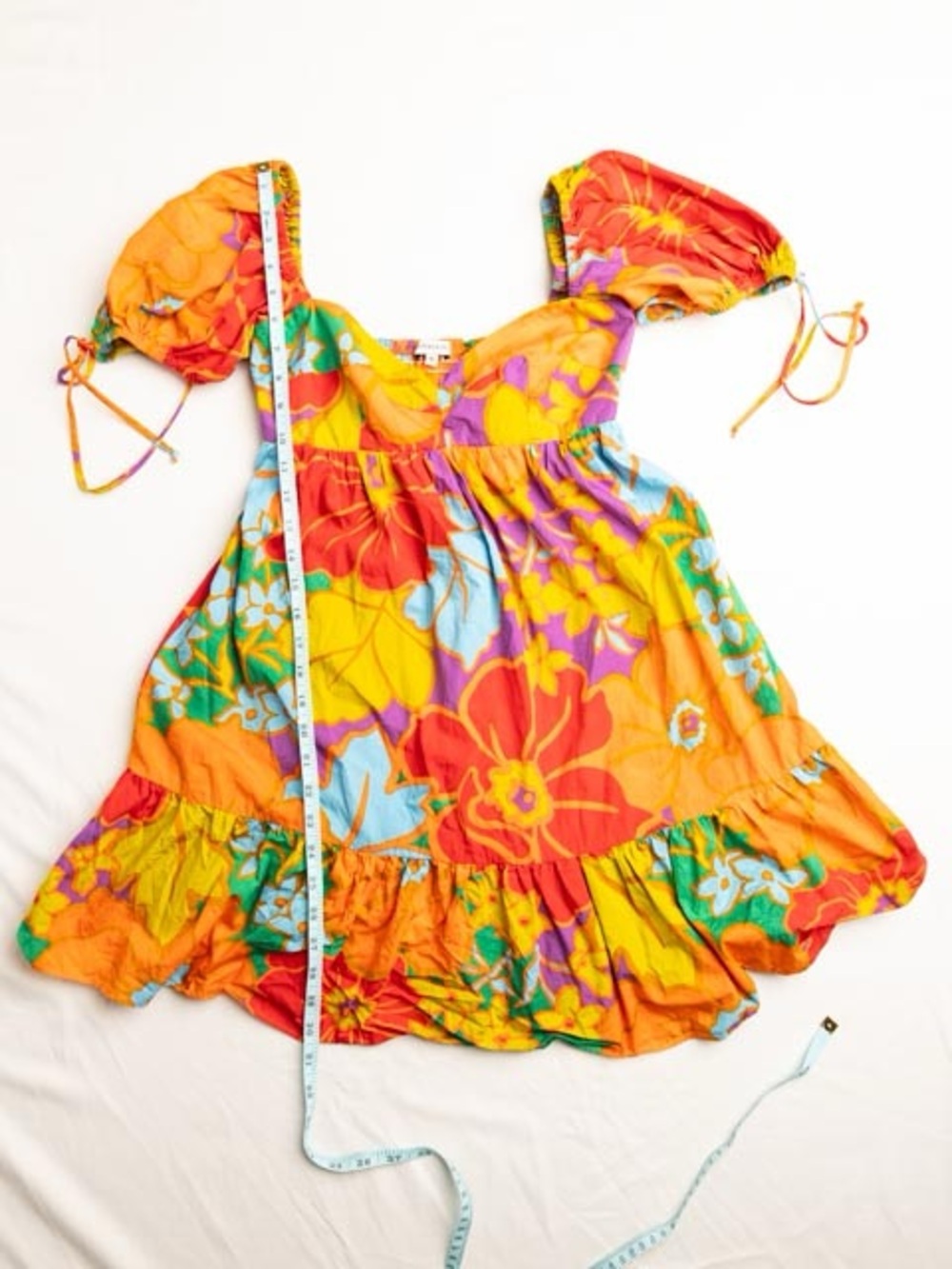 Olivaceous Hot Pink & Orange Floral Puff-Sleeve Babydoll Mini Dress - Picture 5 of 9